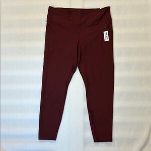Old Navy High Rise Leggings XL Powersoft 7/8 Go-Dry Burgundy Pockets NWT